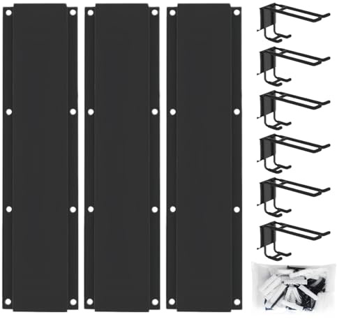 6-teiliges robustes Wandregal zur Wandmontage, Garagen-Organizer-System mit 3 Schienen und 6 Haken, 35 kg Tragkraft für Fahrrad, Leiter, Werkzeuge, Skiboard