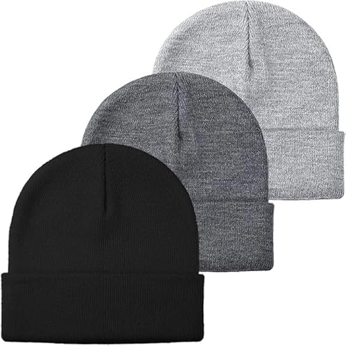 MG.Haus 3 unidades Beanie Mütze Herren Damen Wintermütze Warme bequem atmungsaktiv Strickmütze Winter Classic weich Stretchy Herrenmütze Vintage Einfarbig Strick Bündchen Mütze Unisex