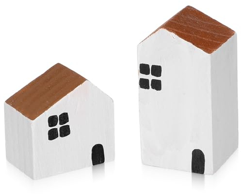 IDEANATEGRATE 2 Stück Holz Deko Haus Ornament Kreatives Langlebiges Miniatur Holzhaus für Wohn Kinderzimmer Tischdekoration Kompakte Praktische Wohnaccessoire