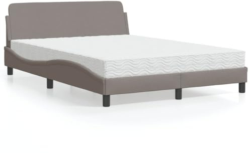 Holamys Dover Polsterbett mit Matratze, Taupe, 140x200 cm, Stoffbezug, Wellendesign, Komfortschaum, H2/H3 Härtegrad