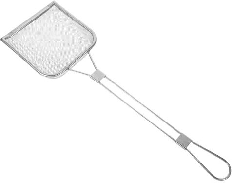 Zerodeko Stainless Steel Square Oil Residue Skimmer Scoop with Fine Mesh Filter and Long Handle, Heat-Resistant Deep Fry Oil Strainer for Outdoor Cooking and Kitchen Use