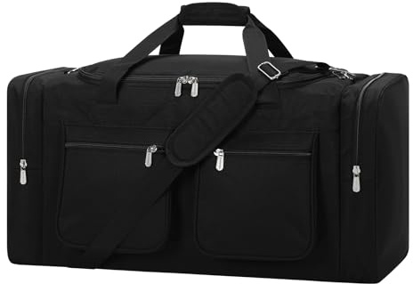 ZZY 55L Sporttasche Groß Herren – wasserdichte Weekender Tasche mit 2 Seitentaschen für Fitness, Gym, Sauna, Reisen & Übernachtung (Schwarz)