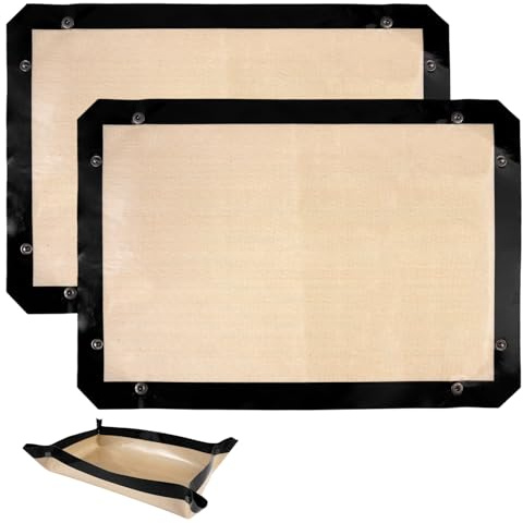 Juego de 2 Laminas de Silicona para Horno 42 X 29,5cm Tapete Silicona Horno | con Diseño de Botón de Presión, Revestimiento Antiadherente, Sin BPA para Colocar Alimentos, Amasar Masa y Hornear Postres