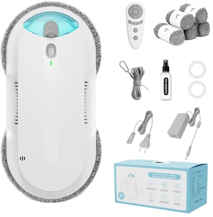 HIXZAP Robot Lavavetri,4800-6400pa Robot Lavavetri Automatico con Doppio Getto D'acqua,3 Modalità di Pulizia,Rilevamento Intelligente dei Bordi,Telecomandoe 10 Panni (Bianco)