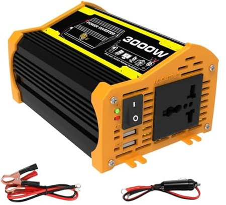 Inverter, Inverter for auto da 3000 W, DC 12 V a CA 110/220, trasformatore for auto, inverter di potenza, convertitore a onda sinusoidale modificata(Noir,12V 220V)