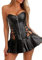 KUOSE Damen Schwarz Vollbrust Kunstleder Corsagenkleid Korsett Übergrößen S-6XL, Black, Euro Size(40-42).2XL