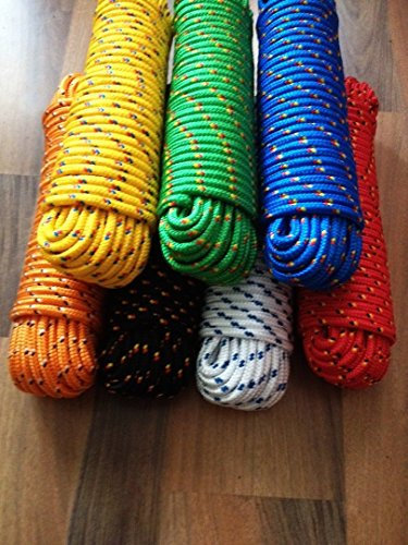 Machermann Tauwerk 4mm - 16mm, Leine, Schnur, Fetsmacher, Seil, Segeltauwerk, Mehrzweckseil, Bootstau, Strick, Ersatzseil, Reparaturseil, Schot, Kordel,Spannseil,Rope (Schwarz mit rot/gelb, 14 mm)