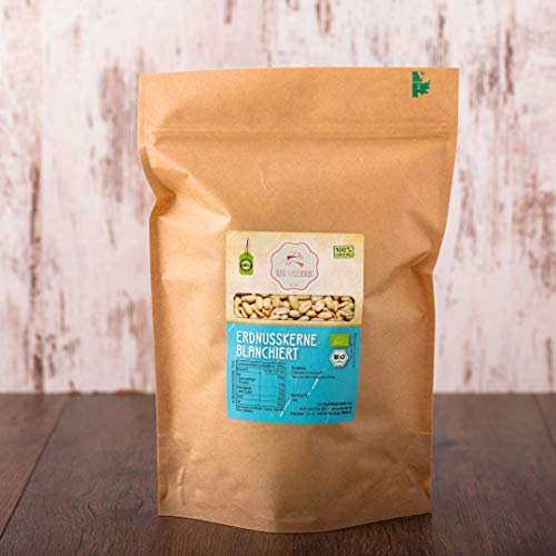 süssundclever.de® Bio Erdnusskerne | blanchiert | 1,0 kg | Roh | plastikfrei und ökologisch-nachhaltig abgepackt