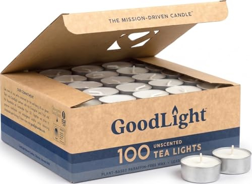 GoodLight Unscented Tea Lights Candles, Paraffin-Free Tealight Candles