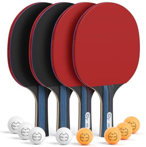 Glymnis Tischtennisschläger Tischtennis Set mit 4 Tischtennisschläger und 8 Tischtennisbälle, 2 Tragetasche für Anfänger, Familien und Profis