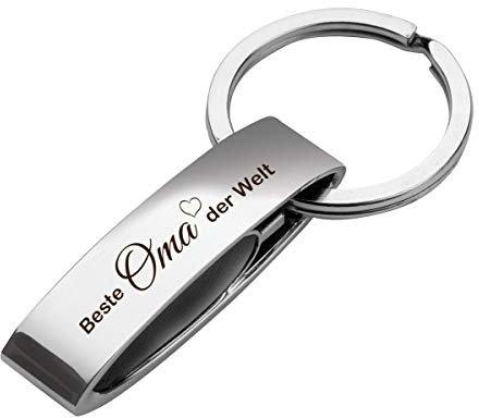 Porte-clés en métal argenté avec gravure