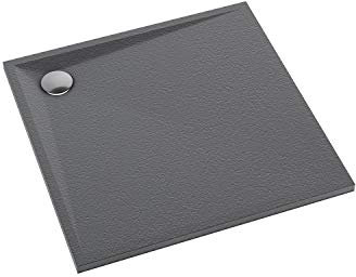 Sellon24® Duschtasse Duschwanne quadratisch Acrylwanne Acrylschürze Stabilsound® walk in flach Anthrazit 80x80x3