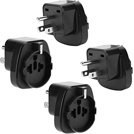 Intirilife 4X Adapteur de Prise en Noir – Set de 4 Pièces Type B à EU Schuko Adaptateur de Voyage pour Prise en Courant pour Amérique, Japon, Canada, Thaïlande – Convertisseur Appareil de Conversion