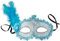 dressforfun 900888 Venezianische Maske mit seitlicher Feder für Damen, Augenmaske mit Stoffmuster, Zierborte und Strass für Ball Fasching Karneval Halloween - diverse Farben - (blau | Nr. 303551)