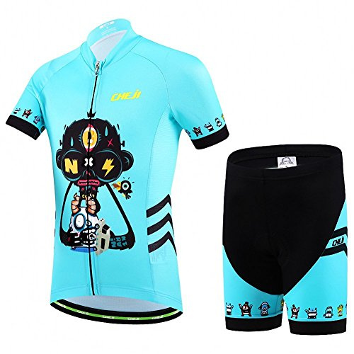 Niños Maillot de Bicicleta Ropa de Ciclo raje De Ciclismo Conjunto De Maillot Y Pantalones Cortos para Niño/Niña (Bicicleta Camiseta Manga Corta + Pantalones con Asiento Acolchado)-L