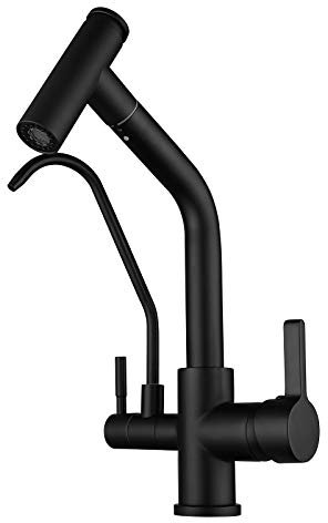 SJQKA Grifo Cocina Osmosis Extraible, Grifo De Cocina Ósmosis Con 3 Vías,360° Giratorio Grifo Para Fregadero Cobre Grifo Monomando Para Agua Fría Y Caliente (negro)