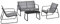 Salon de Jardin Stylé Table Basse Plateau en Verre Canapé Fauteuils Ensemble de 4 Meubles Extérieurs pour 4 Personnes Acier PVC Polyester Noir Gris Clair