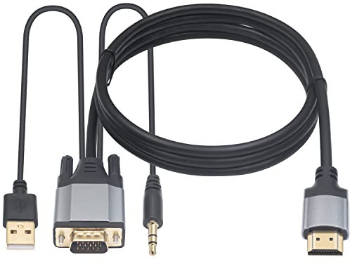 Duttek VGA to HDMI Adapter Cable 5FT/1.5M, VGA to HDMI Cable, Gold Plated 1080P Active VGA Male to HDMI Male Analog Video Adapter Cable with Audio Output Converter Cable. (Not HDMI to VGA)