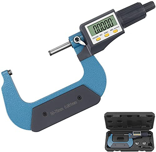 XUNTOP Mikrometer Digital 50-75mm Elektronische Mikrometer Hohe Präzision Bügelmessschraube mit LCD-Display Länge Messwerkzeug Mikromessschieber 0,001 mm/0,00005 ''