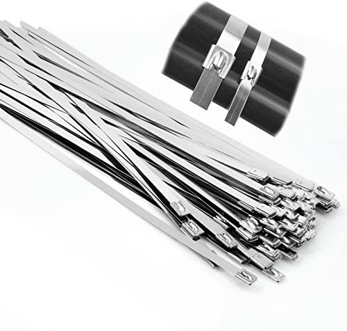 Edelstahl Kabelbinder 50 Stück, 200mm x 7,9mm (V2A), Extra Stark mit 200kg Zugfestigkeit, Metall-Kabelbinder für Auspuff, Industrie & schwere Lasten