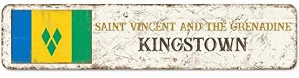 Metallschild mit St. Vincent und die Grenadine, Souvenir, Metallschild, Stadt-Souvenir, Kingstown, Metallkunstschild, Nationalflagge, St. Vincent und die Grenadine, Vintage-Qualität, Aluminiumschild,