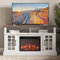 BELLEZE Support TV rustique traditionnel avec cheminée électrique de 147 cm (58 pouces), table console centrale pour TV de divertissement multimédia jusqu'à 65 pouces