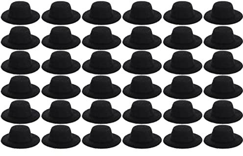 Zerodeko Kleinen Schwarzen Hut Zylinder Hut 40 Mini-Hüte zum Basteln Puppen- -Hüte Mini-Hüte Stoff-Ornamente-Hüte für Bastelzubehör -Dekoration Mini Hüte Zum Basteln Mini Zylinder Hut