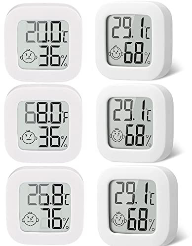 6pcs termometro higrometro digital,Termometro Ambiente LCD,Igrometro Digitale Misuratore per Casa Monitor di Temperatura e umidità per Ambienti con Livello di Comfort, Bianco (6)