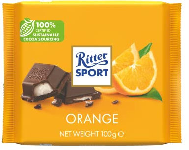 Ritter Sport Orange Dark Chocolate Bar, 100g, Chocolate Sharing Bar