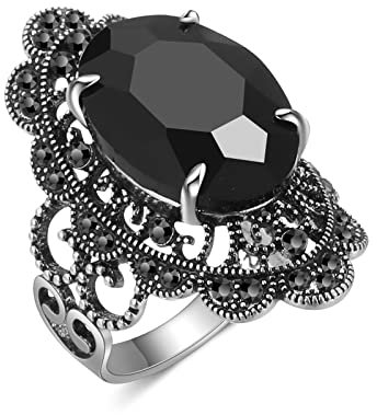 Aprilery Anillos de marcasita retro negros para mujer, anillos de cóctel de moda para disfraz, joyería para ella, Cobre, Zirconia cúbica