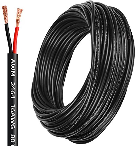 16 Gauge Electrical Wire 2 Conductor，16AWG Electrical Wire Stranded PVC Cord Oxygen-Free Copper Cable，100FT Tinned Copper Hookup Wire Cord for LED Lamp Lighting Strips Automotive