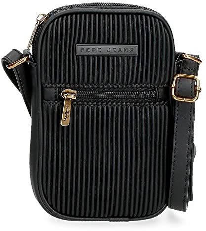 Pepe Jeans Aurora Umhängetasche Handyhalter Schwarz 11x17,5x2,5 cm Kunstleder