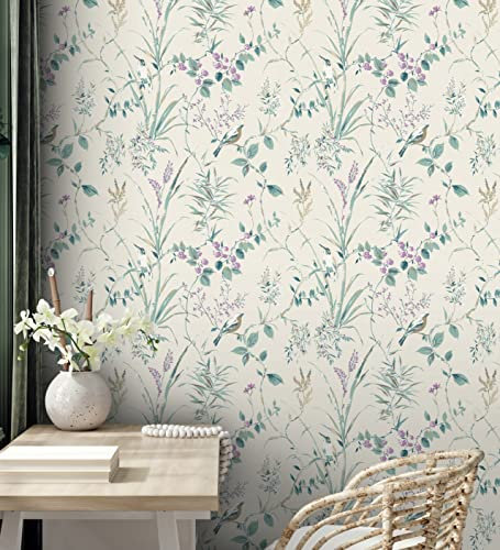 GAULAN 680930 - Papel Pintado Lavable de Ramas Flores y pájaros Estilo romántico para Pared salón Cocina Dormitorio Comedor - Rollo de 10 m x 0,53 m