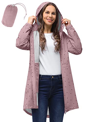 33,000ft Women's Rain Jacket Lightweight Hooded Long Rain Coat Waterproof Jacket Ladies Packable Functional Jacket Windbreaker Breathable Active Outdoor Coats