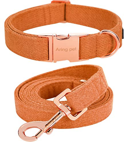 ARING PET Herbst Hundehalsband, Baumwolle Orange Hundehalsband und Leine Set, Bequeme Hundehalsband und Leine mit Metallschnalle für kleine mittlere große Hunde