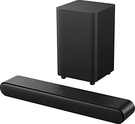 TCL Barre de Son 2.1 canaux avec Caisson de Basses sans Fil (S4210, modèle 2023), Dolby Audio, DTS Virtual:X, Bluetooth, entrée Assistant Vocal, Support Mural et câble HDMI Inclus, Noir