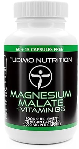 Magnesium Malate 1000mg with Vitamin B6 – Vegan Capsules – 150mg Elemental Magnesium – 75 Fast-Absorbing Caps (2+ Month Supply) for Energy & Muscle Support