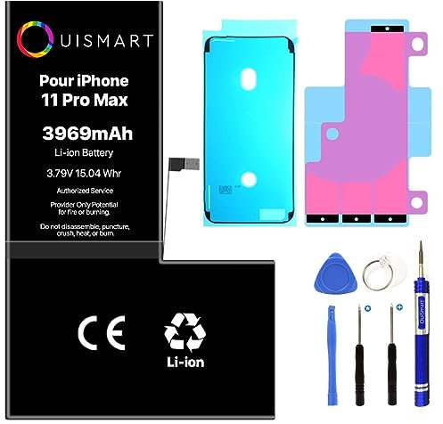 OUISMART® KIT Batterie pour IPHONE (avec Kit Outils + Adhésif + Joint D'étanchéité, iPhone 11 Pro Max)