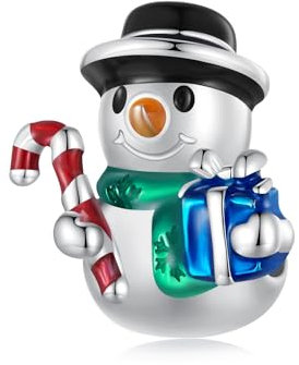 NINGAN 925 Sterling Silber Charm Drop Glaze Weihnachten Schneemann Perlen Charm Kompatibel mit Damenarmbändern, Weihnachtsgeschenken zum Geburtstag