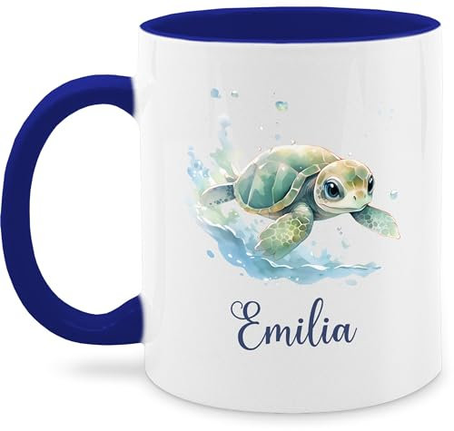 Tasse Tassen 325ml - Schildkröte mit Name personalisiert I Zootiere I Panzertier - 325 ml - Dunkelblau - schildkrötentasse schildkrötentassen schildkröten turtle haferl schildkröten-tasse und