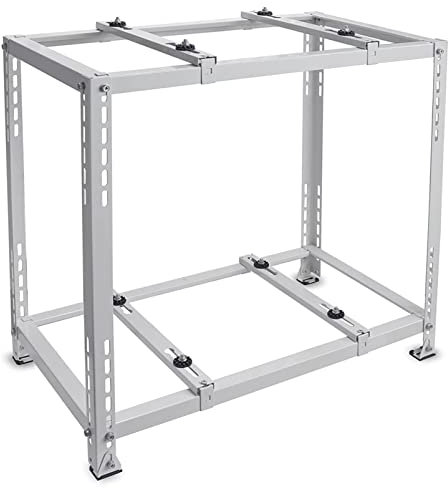 Universal AC Bracket Heat Pump Base - Heavy Duty Galvanized Steel Condensator Stand for Mini Split Conditioner Units, Double Levels Floor Stand Ground Mounting Bracket - Air Conditioner Support