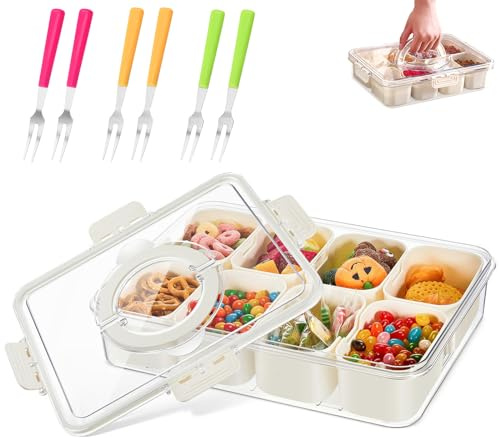 Rierousy Snackteller mit Fächern Snackschale mit Deckel Couchbar Snackbox Snackbox Kinder Obstbox Snackdose Snackteller für Süßigkeiten Obst Nüsse Snacks Picknick