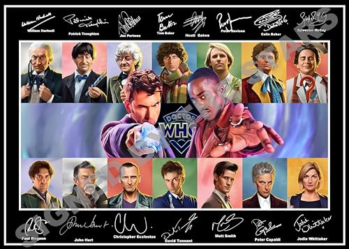 SIGNED BY THE STARS Hochwertiger Druck mit Aufschrift 'Doctor Who', A4-Druck, 29,7 x 21 cm, 'All Doctors', Wohnzimmer-Dekor