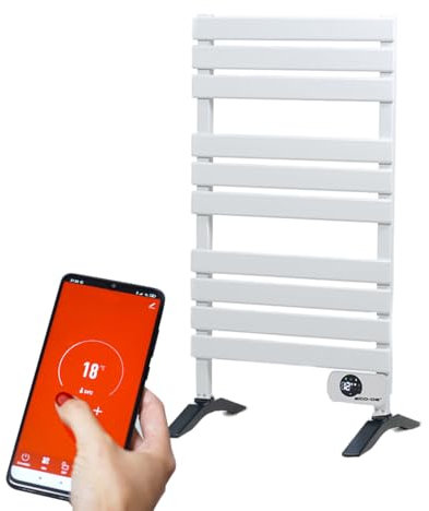 ECODE® Scaldasalviette Elettrico Bagno WiFi e Display LED, Termoarredo Soggiorno Programmabile con Termosifone Moderno e Termostato, Ideale Come Porta Asciugamani e Radiatore da Parete o Pavimento
