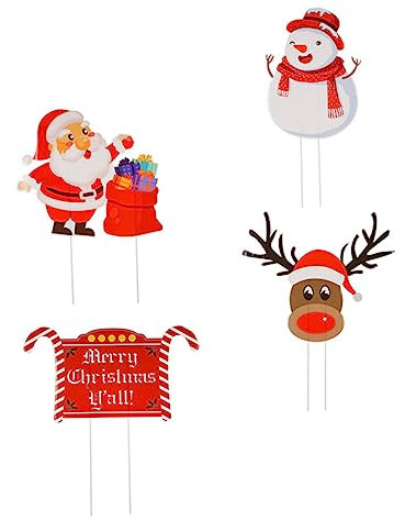 KONTONTY 4er-set Weihnachtliche Rasenpfähle Schneemann Santa Elch Garten Deko Außen Figures Yard Decor Zeichen
