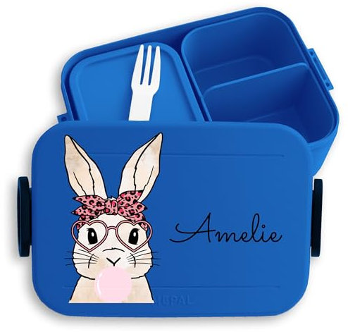 Kinder Bento Box Midi Lunchbox für Mepal Bentobox - Hase Bunny Hasen Rabbit Langohr Hoppler - 900 ml - Blau - brotdose mädchen kindergarten hasenmotiv name vesperdose jausendose schule tiere