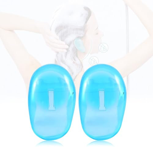LYQNIHOB Set de 2 protège-oreilles en plastique bleu anti-taches - idéal pour préserver vos caches-oreilles de la teinture, de la coiffure, du bain et de la douche tout en protégeant vos oreilles,