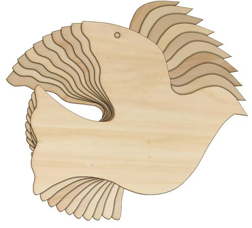 10 x einfache Taube aus Holz, 3 mm, Sperrholz, Frieden und Liebe, Vogel (6 x 7,5 cm, Loch oben mittig)