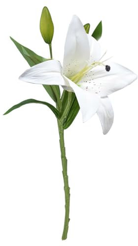 loyliawa Fleurs artificielles, plantes artificielles d'intérieur, branche de lys artificielle avec tige et feuilles vertes, décoration de jardin, accessoires photo, blanc