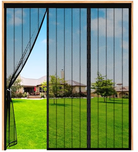Double Door Magnetic Fly Screens for Doors -140(46/48/46) x200cm Double Door Screen Curtain, Powerful Magnets, Full Frame Hook and Loop for Patio Door, Sliding Door, Double Door, French Door
